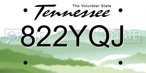 822YQJ Tennessee License Plate
