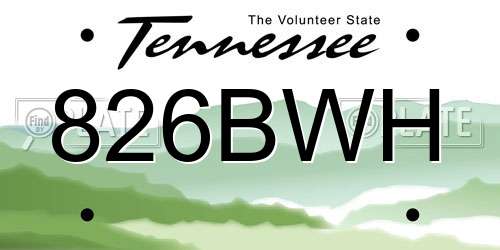 826BWH Tennessee License Plate