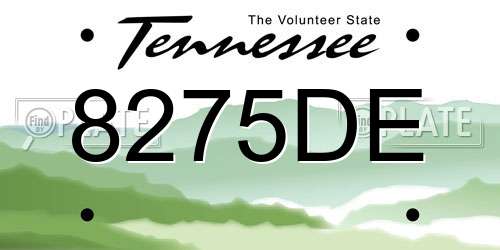 8275DE Tennessee License Plate