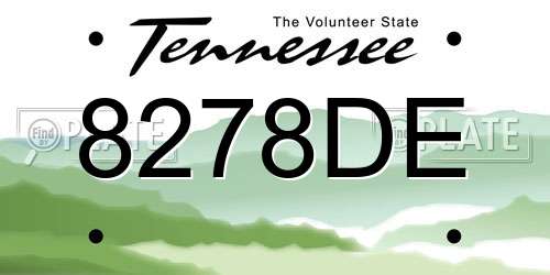 8278DE Tennessee License Plate