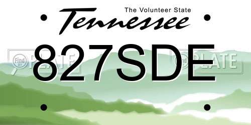 827SDE Tennessee License Plate