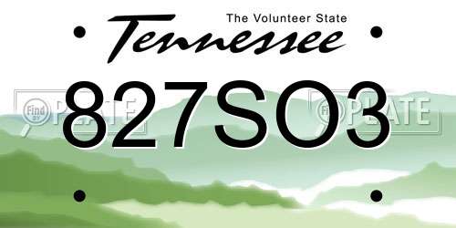 827SO3 Tennessee License Plate