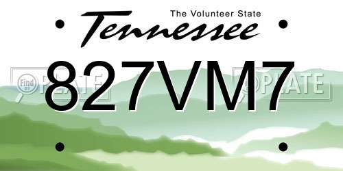 827VM7 Tennessee License Plate