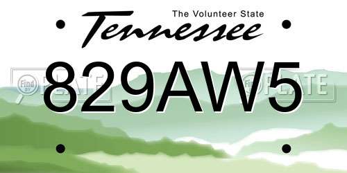 829AW5 Tennessee License Plate