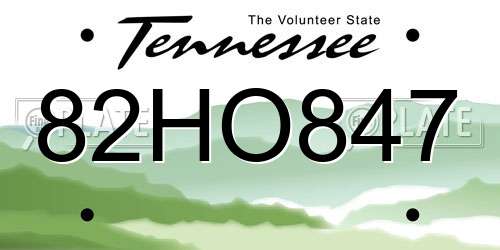 82HO847 Tennessee License Plate