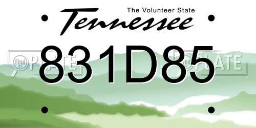 831D85 Tennessee License Plate
