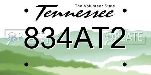 834AT2 Tennessee License Plate