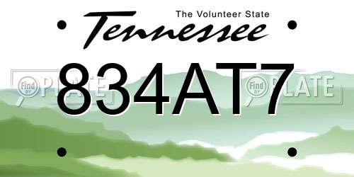 834AT7 Tennessee License Plate