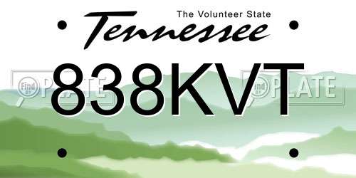 838KVT Tennessee License Plate