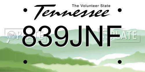 839JNF Tennessee License Plate