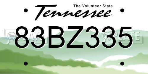 83BZ335 Tennessee License Plate