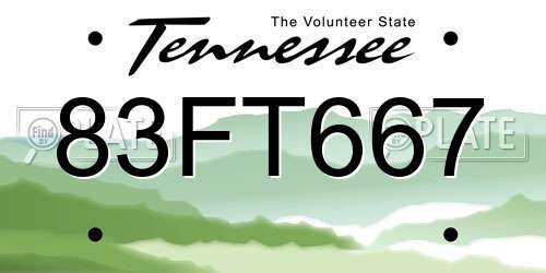 83FT667 Tennessee License Plate