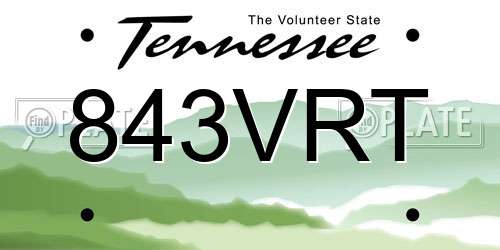 843VRT Tennessee License Plate