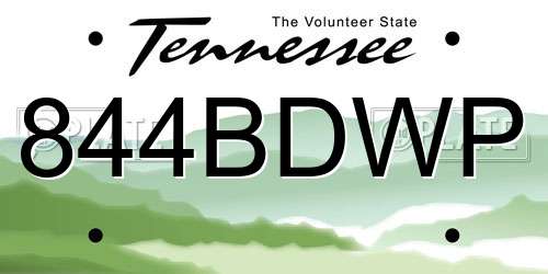 844BDWP Tennessee License Plate