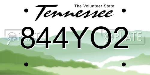 844YO2 Tennessee License Plate