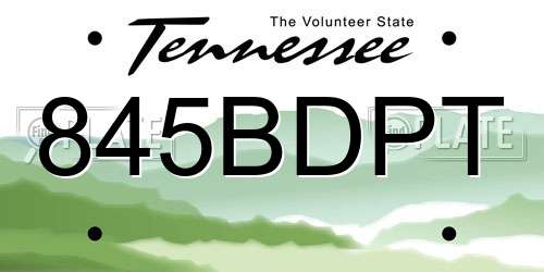 845BDPT Tennessee License Plate