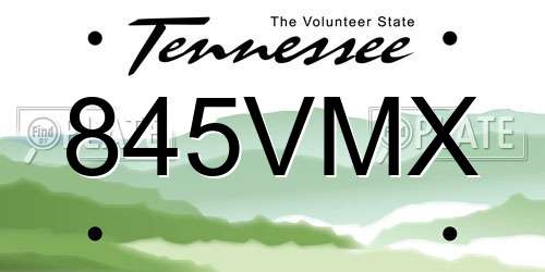 845VMX Tennessee License Plate