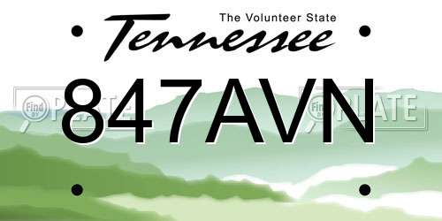 847AVN Tennessee License Plate