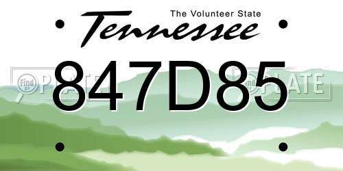 847D85 Tennessee License Plate