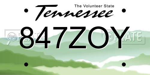 847ZOY Tennessee License Plate