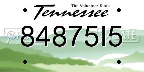 84875I5 Tennessee License Plate