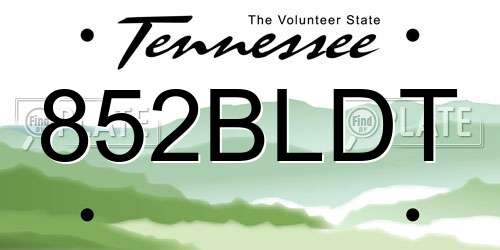 852BLDT Tennessee License Plate