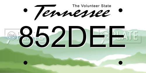 852DEE Tennessee License Plate