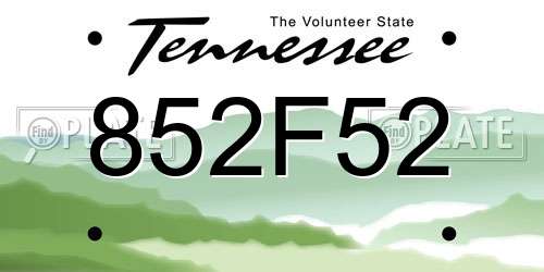 852F52 Tennessee License Plate
