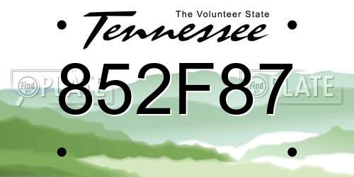 852F87 Tennessee License Plate