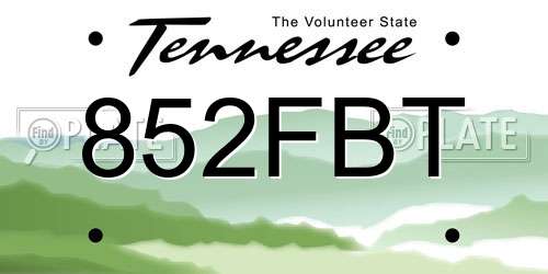 852FBT Tennessee License Plate