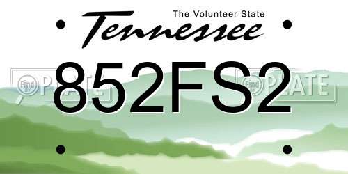 852FS2 Tennessee License Plate