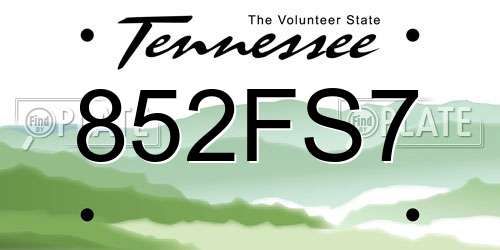 852FS7 Tennessee License Plate