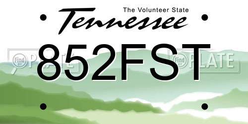 852FST Tennessee License Plate