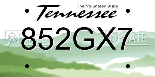 852GX7 Tennessee License Plate
