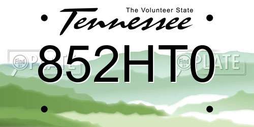 852HT0 Tennessee License Plate