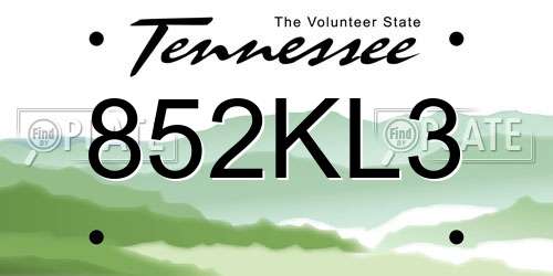852KL3 Tennessee License Plate
