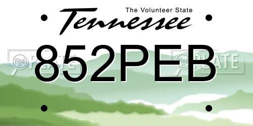 852PEB Tennessee License Plate