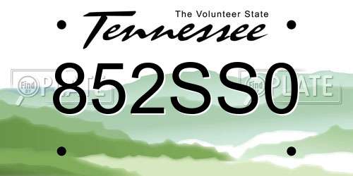 852SS0 Tennessee License Plate