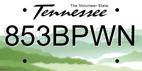 853BPWN Tennessee License Plate