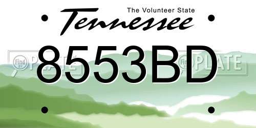 8553BD Tennessee License Plate