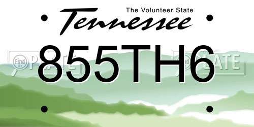 855TH6 Tennessee License Plate