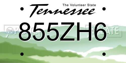 855ZH6 Tennessee License Plate