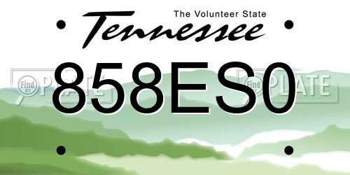858ES0 Tennessee License Plate