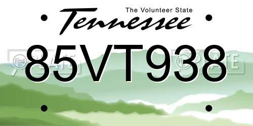 85VT938 Tennessee License Plate