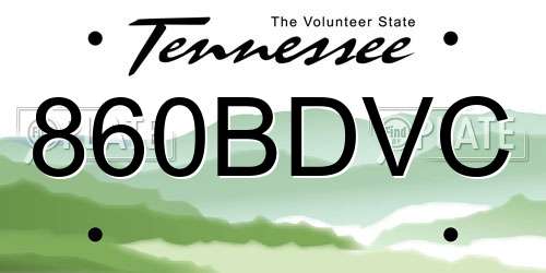 860BDVC Tennessee License Plate