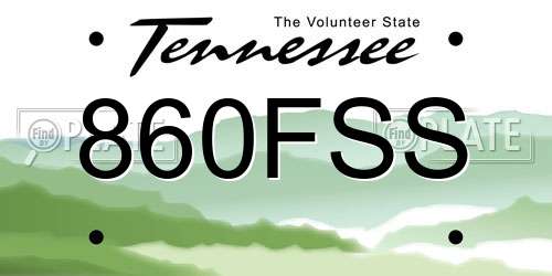 860FSS Tennessee License Plate