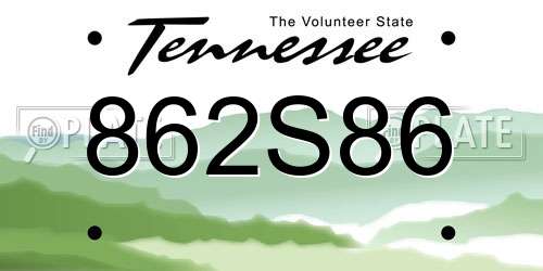 862S86 Tennessee License Plate