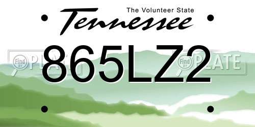 865LZ2 Tennessee License Plate