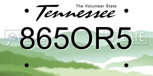 865OR5 Tennessee License Plate