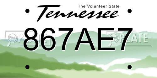 867AE7 Tennessee License Plate